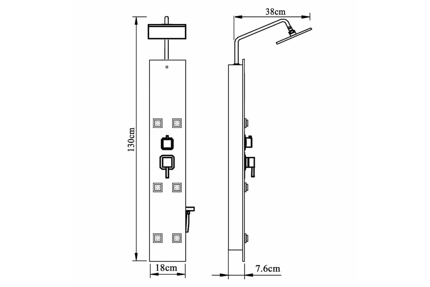 vidaXL 151418 Shower Panel Unit Glass 18x45.5x130cm Black-10