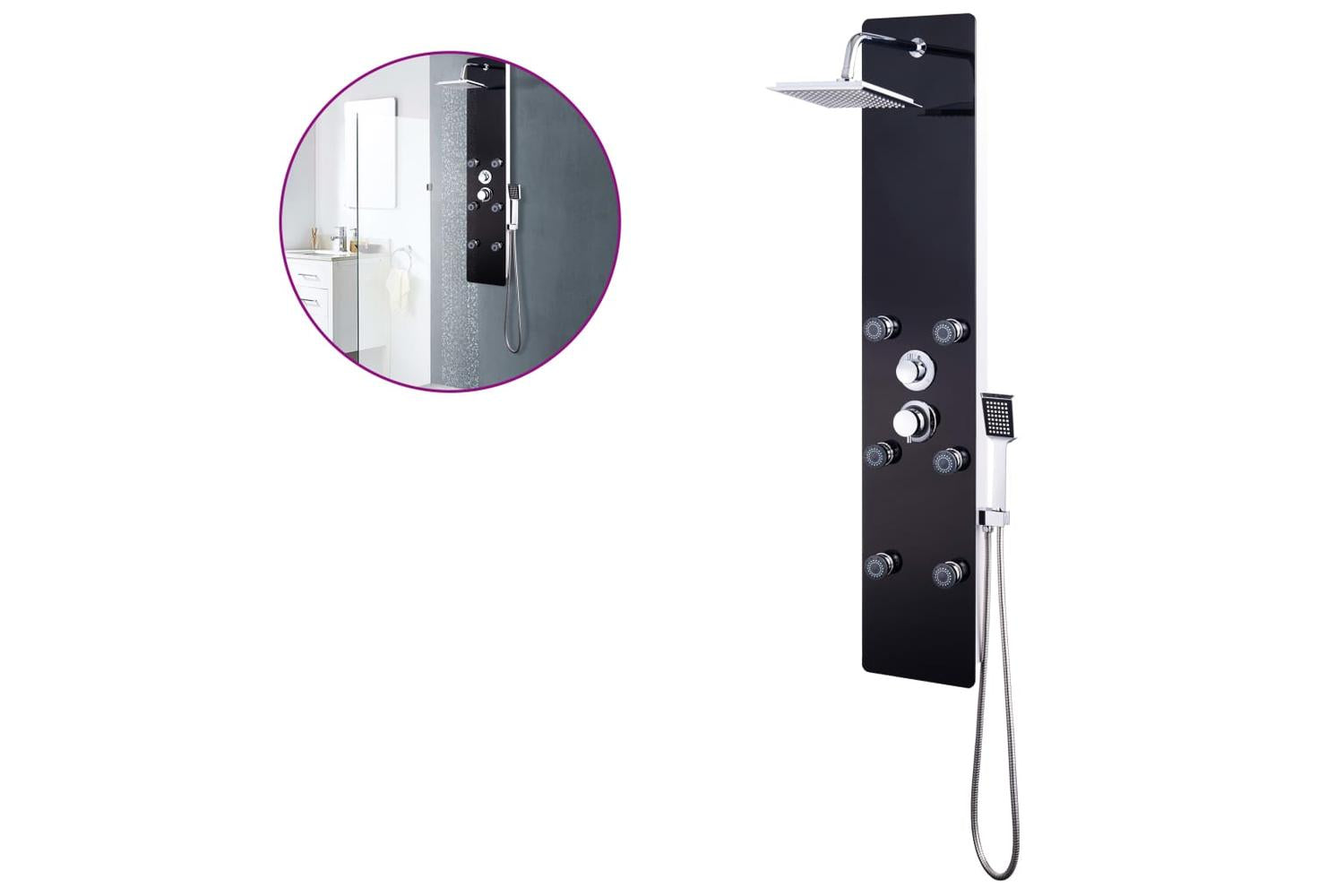 vidaXL 142993 Shower Panel Unit Glass 25x44.6x130cm Black