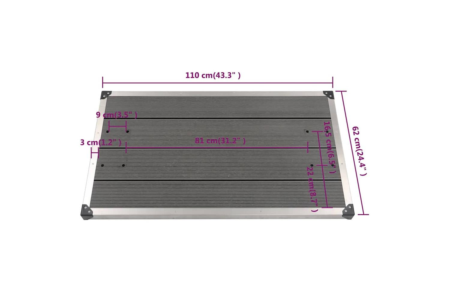 vidaXL 48205 Outdoor Shower Tray Wpc Stainless Steel 110x62cm Grey-8