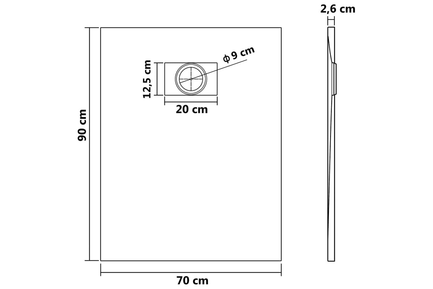 vidaXL 144777 Shower Base Tray Smc Black 90x70cm-6