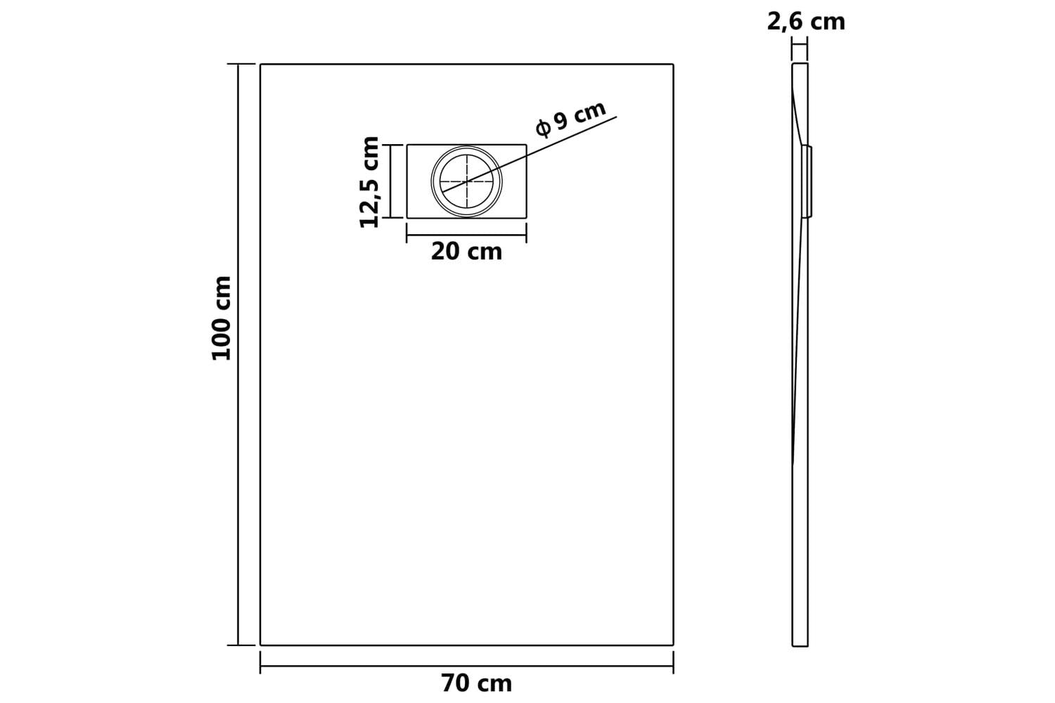 vidaXL 144780 Shower Base Tray Smc Black 100x70cm-6