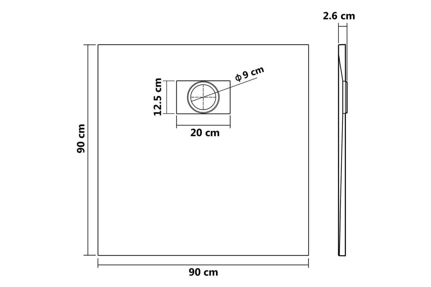 vidaXL 144779 Shower Base Tray Smc Black 90x90cm-6