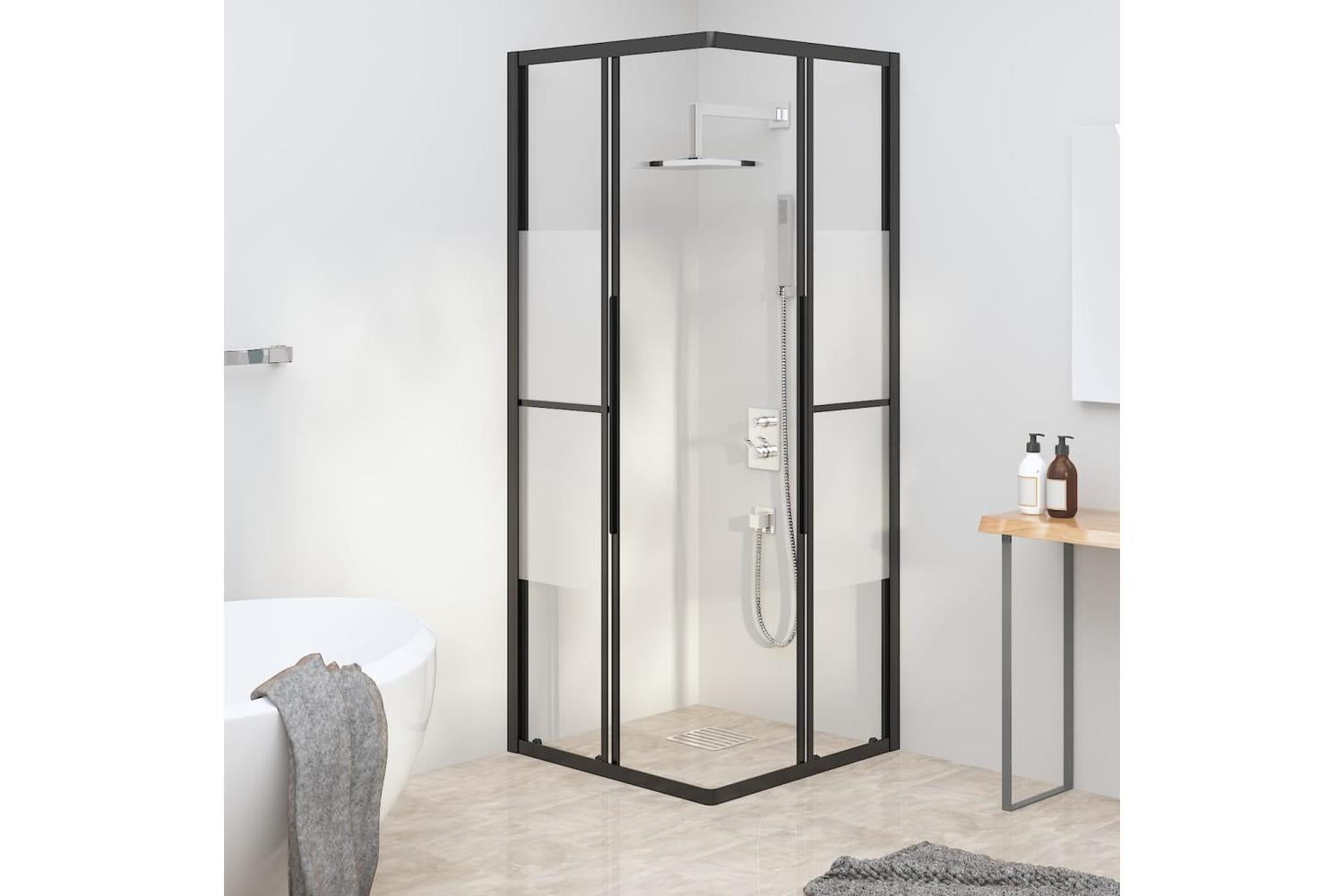 vidaXL 151853 Shower Cabin Half Frosted Esg 80x80x180cm Black-3