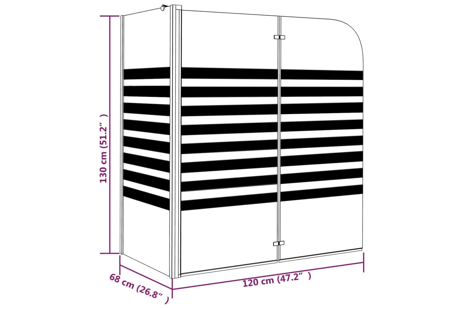 vidaXL 151863 Stripe Bath Enclosure 120x68x130cm Tempered Glass-9
