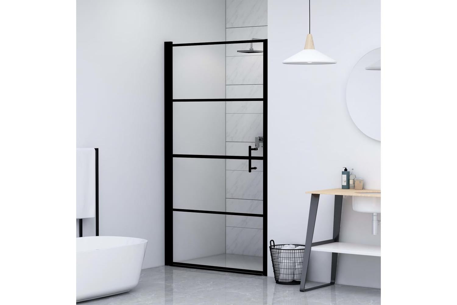 vidaXL 145672 Shower Door Tempered Glass 91x195cm Black-3