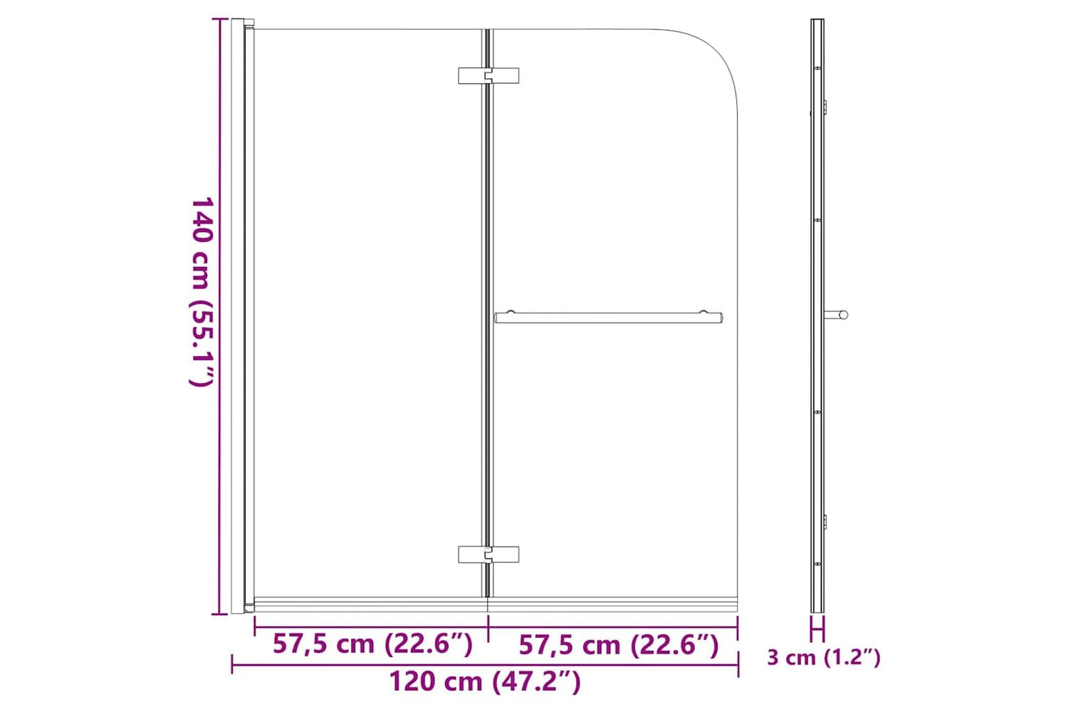 vidaXL 144677 2 Panels ESG Folding Shower Enclosure-7
