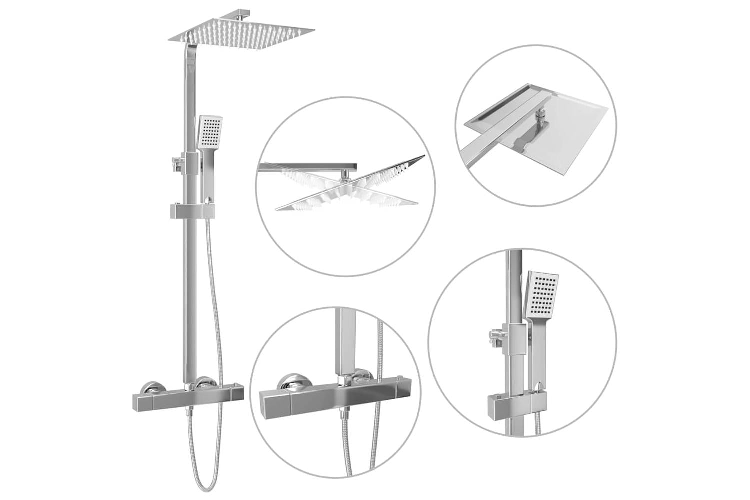 Vidaxl 145053 Dual Head Shower Set With Thermostat Stainless Steel