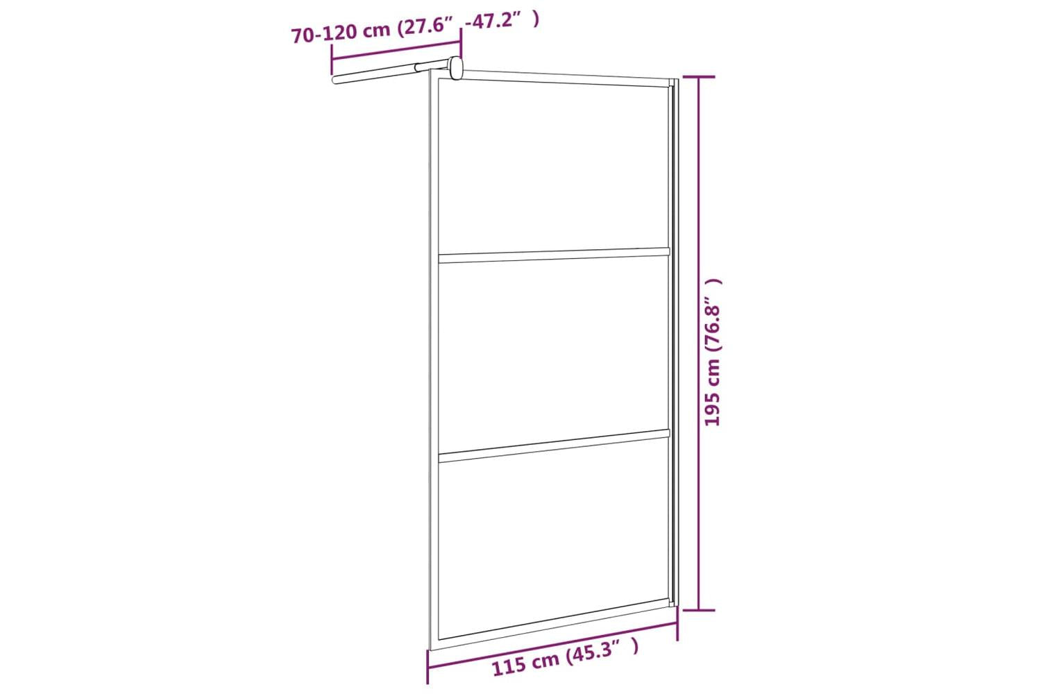 vidaXL 151879 Walk-in Shower Wall 115x195cm Frosted Esg Glass Black-7
