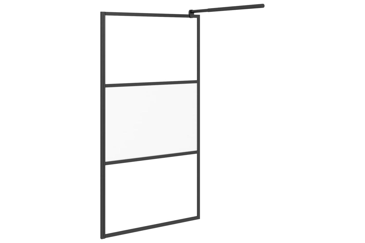 vidaXL 151874 Walk-in Shower Wall 100x195cm Half Frosted Esg Glass Black-4