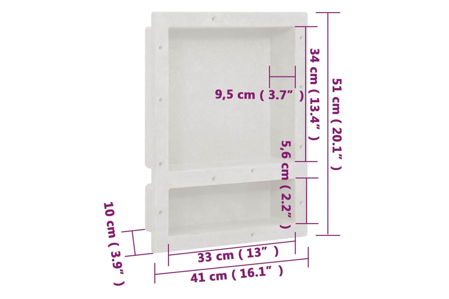 vidaXL 151396 Shower Niche With 2 Compartments Matt White 41x51x10cm-7
