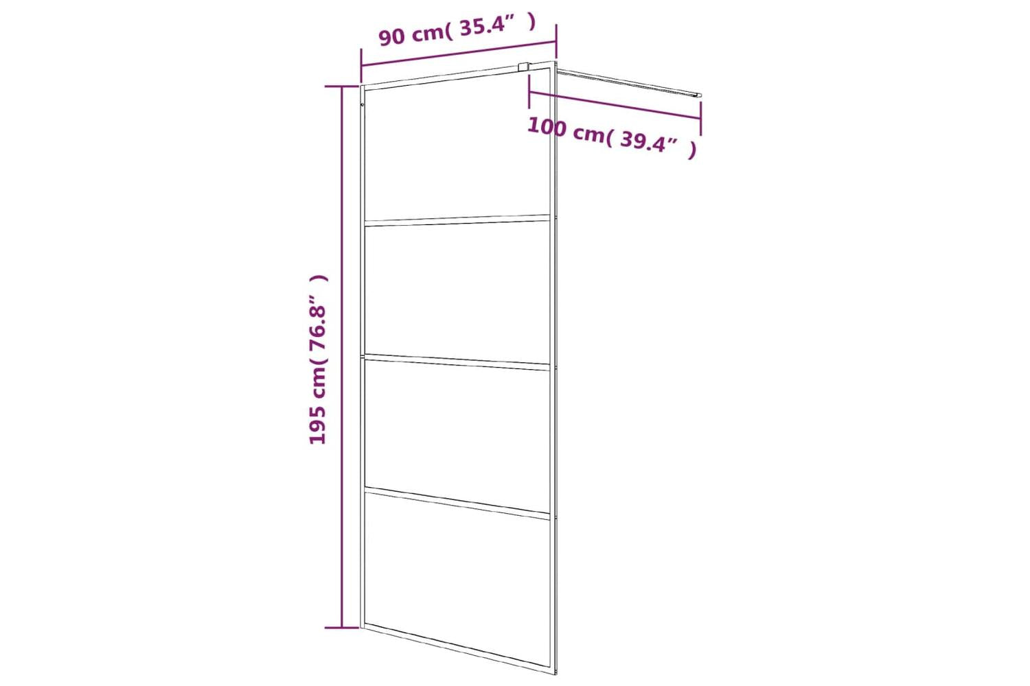 vidaXL 152131 Walk-in Shower Wall Black 90x195cm Frosted Esg Glass-7
