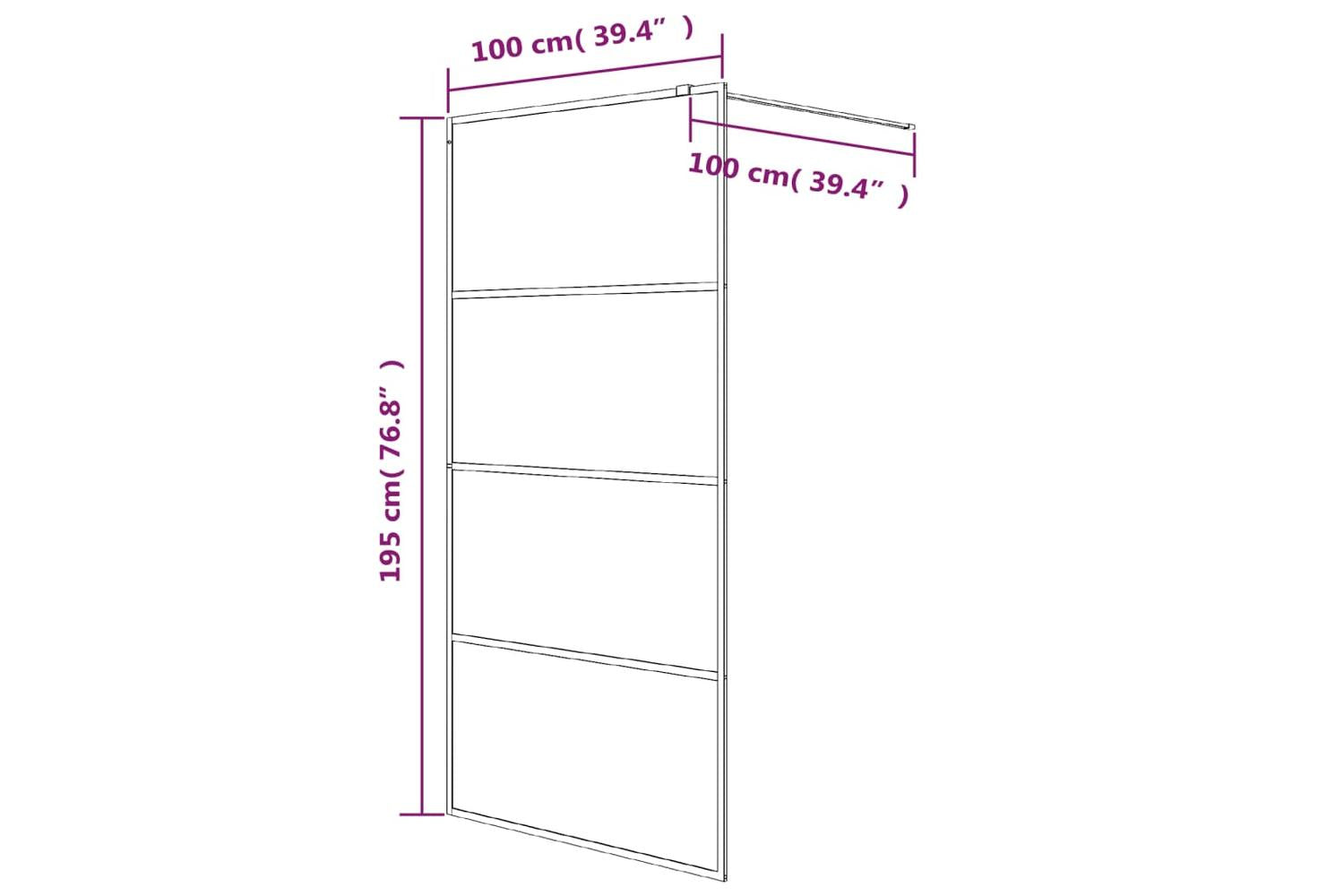 vidaXL 152132 Walk-in Shower Wall Black 100x195cm Frosted Esg Glass-7