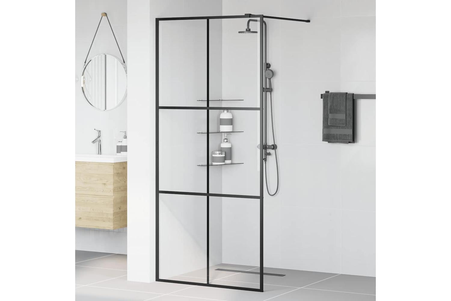 vidaXL 151024 Walk-in Shower Wall With Clear Esg Glass 90x195cm Black-3