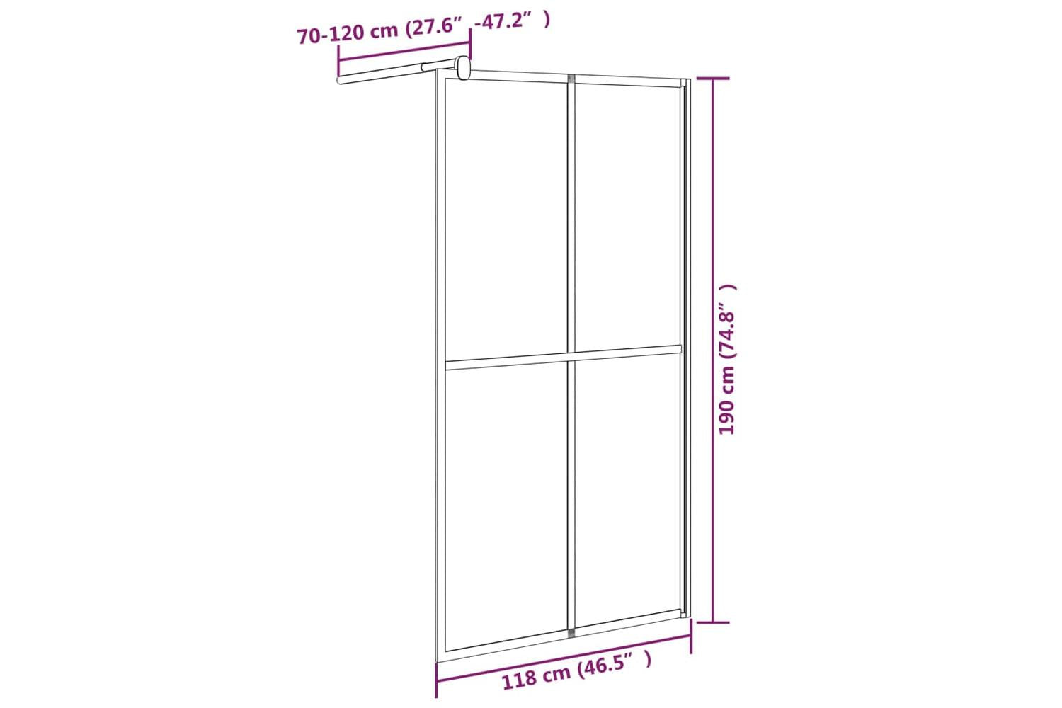 vidaXL 151887 Walk-in Shower Screen 118x190cm Dark Tempered Glass-7