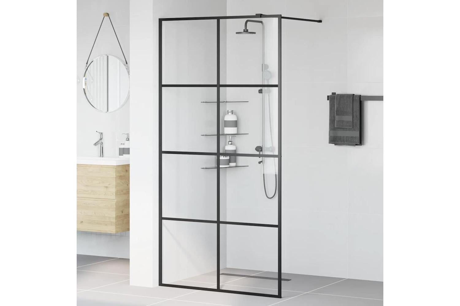 vidaXL 151035 Walk-in Shower Wall With Clear Esg Glass 100x195cm Black-3