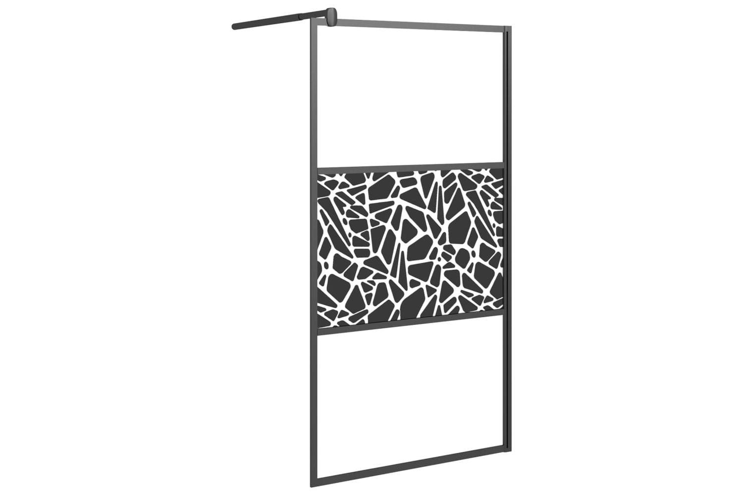 Vidaxl 151882 Walk-in Shower Wall 100x195cm Esg Glass With Stone Design Black