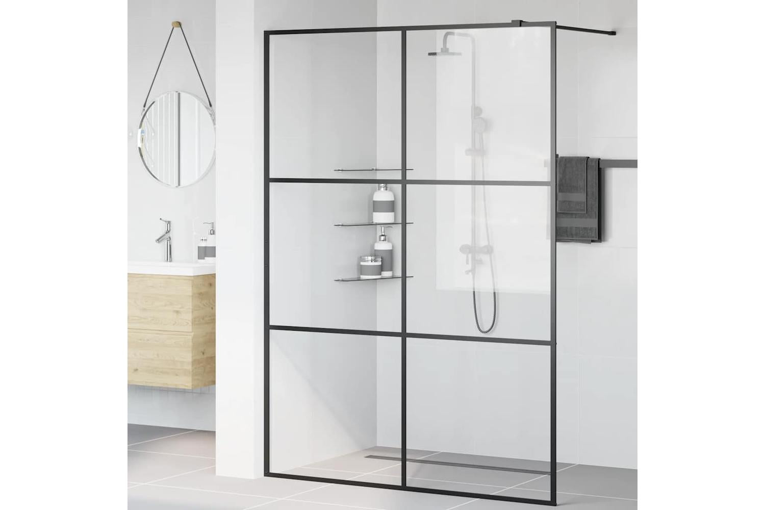 vidaXL 151027 Walk-in Shower Wall With Clear Esg Glass 140x195cm Black-3