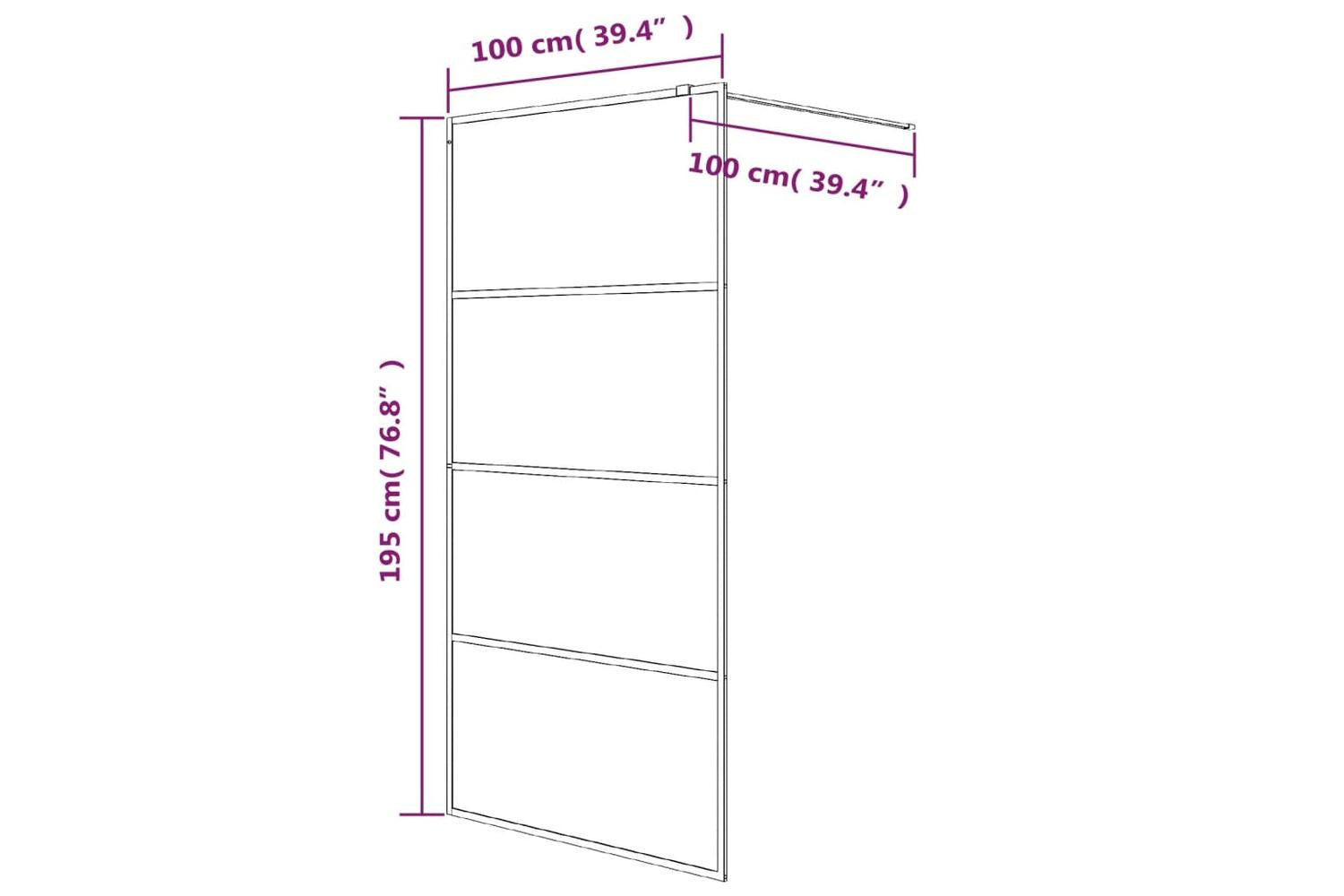 vidaXL 152127 Walk-in Shower Wall Black 100x195cm Half Frosted Esg Glass-7