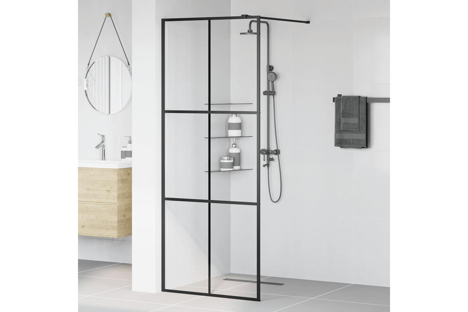 vidaXL 151023 Walk-in Shower Wall With Clear Esg Glass 80x195cm Black-3