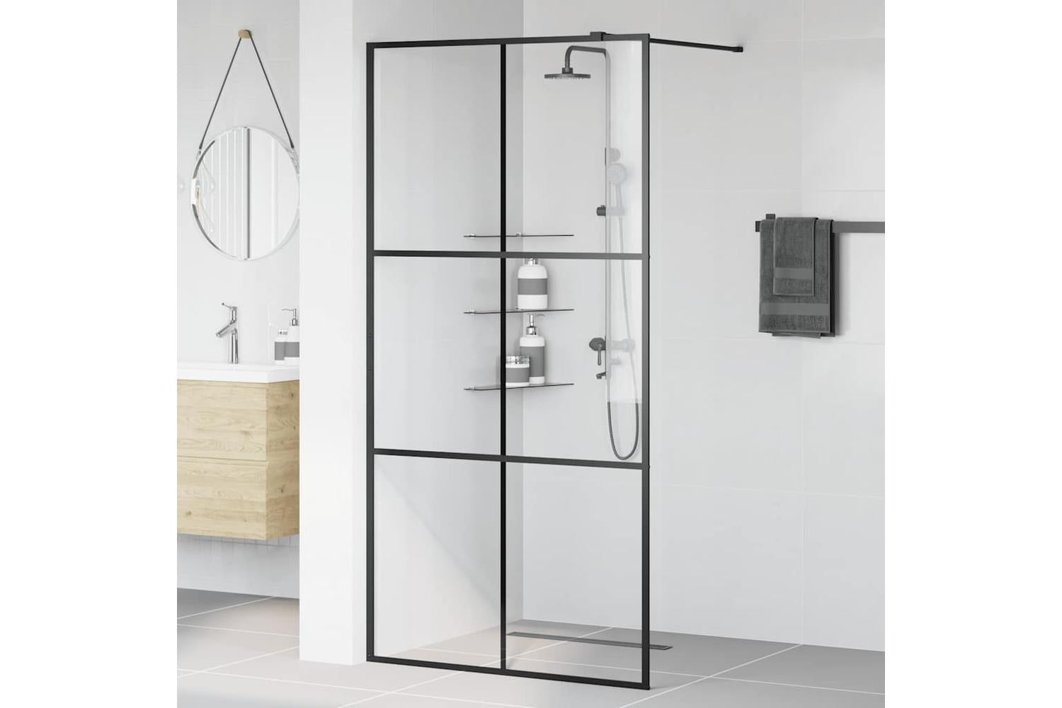 vidaXL 151025 Walk-in Shower Wall With Clear Esg Glass 100x195cm Black-3