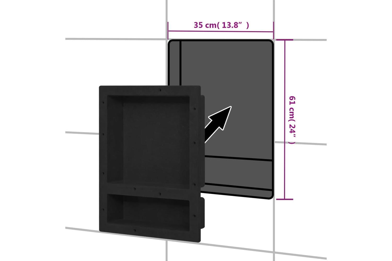 vidaXL 151397 Shower Niche With 2 Compartments Matt Black 41x51x10cm-6