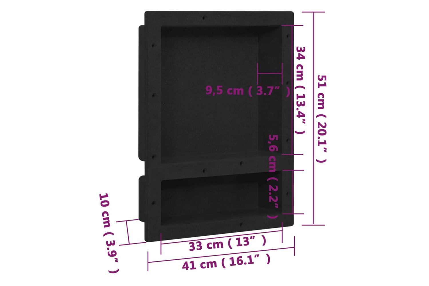 vidaXL 151397 Shower Niche With 2 Compartments Matt Black 41x51x10cm-7