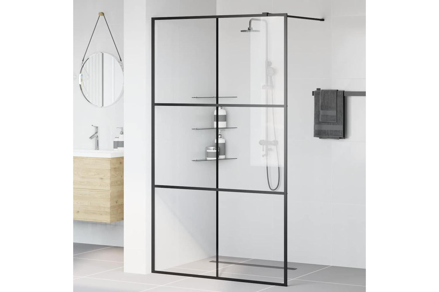 vidaXL 151026 Walk-in Shower Wall With Clear Esg Glass 115x195cm Black-3