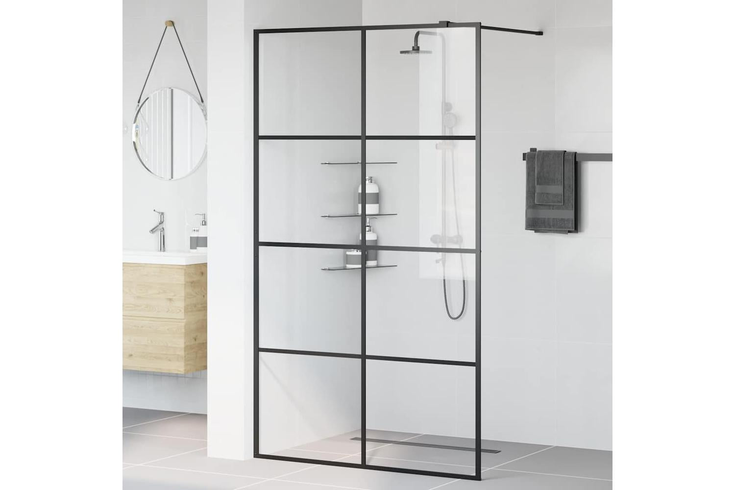 vidaXL 151036 Walk-in Shower Wall With Clear Esg Glass 115x195cm Black-3