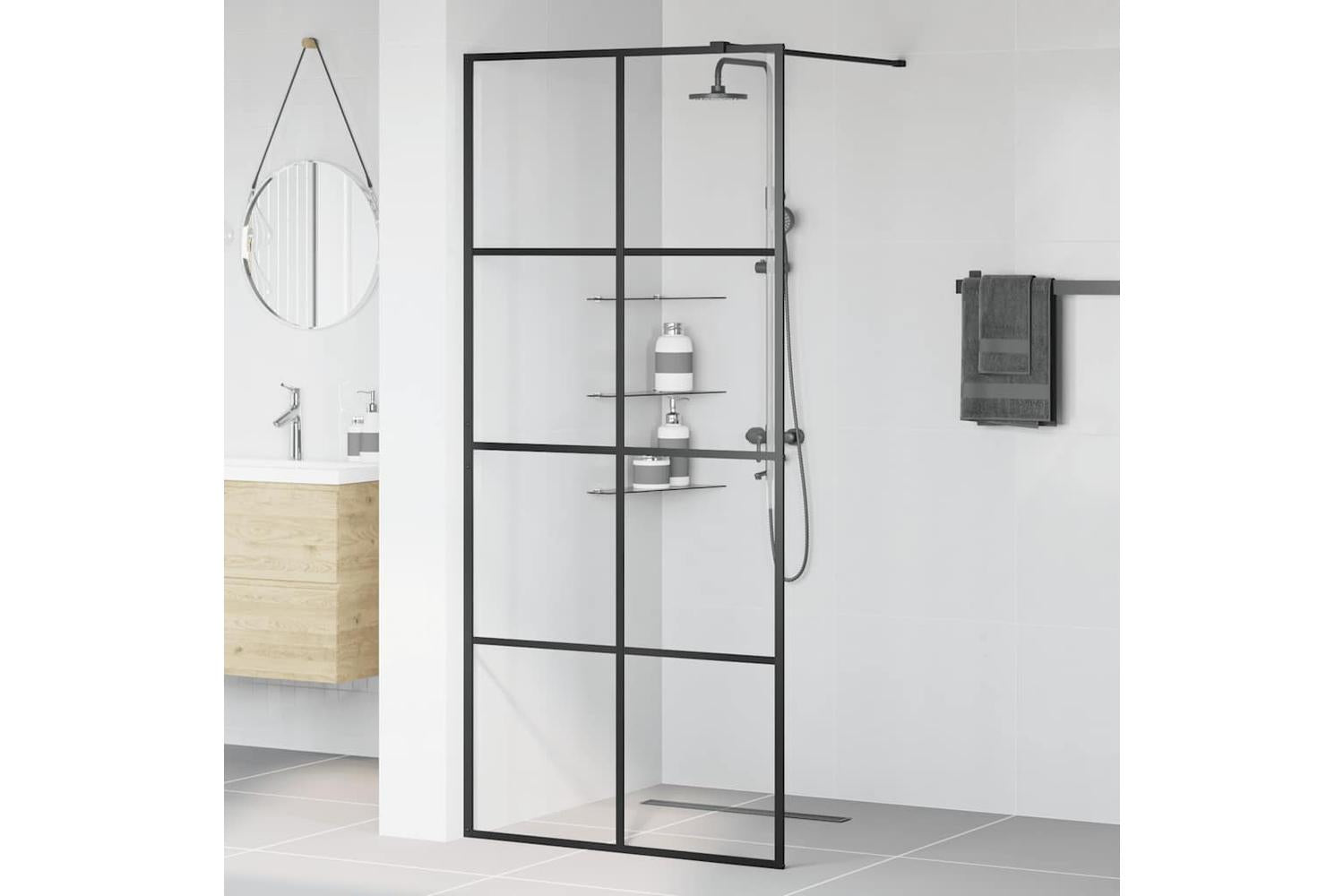 vidaXL 151034 Walk-in Shower Wall With Clear Esg Glass 90x195cm Black-3