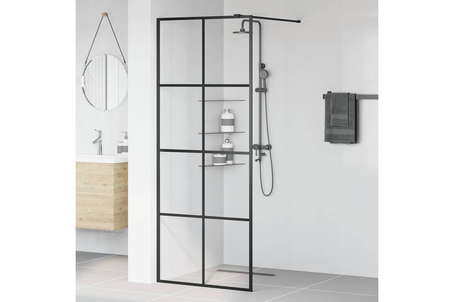 vidaXL 151033 Walk-in Shower Wall With Clear Esg Glass 80x195cm Black-3