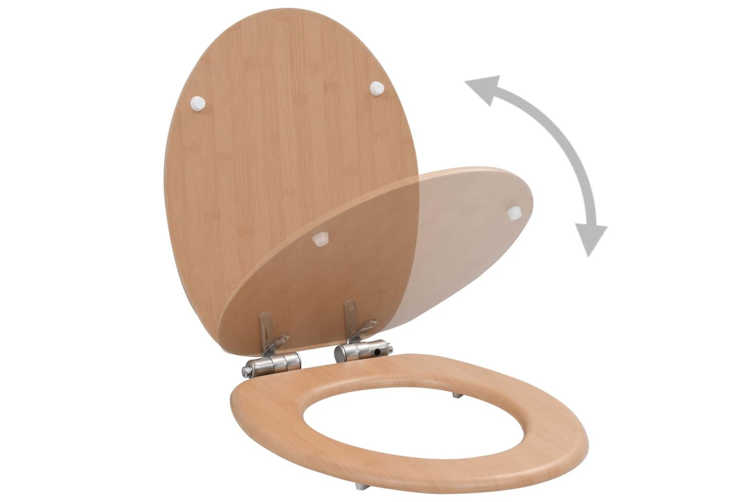Vidaxl 143926 Wc Toilet Seat With Soft Close Lid Mdf Bamboo Design-2