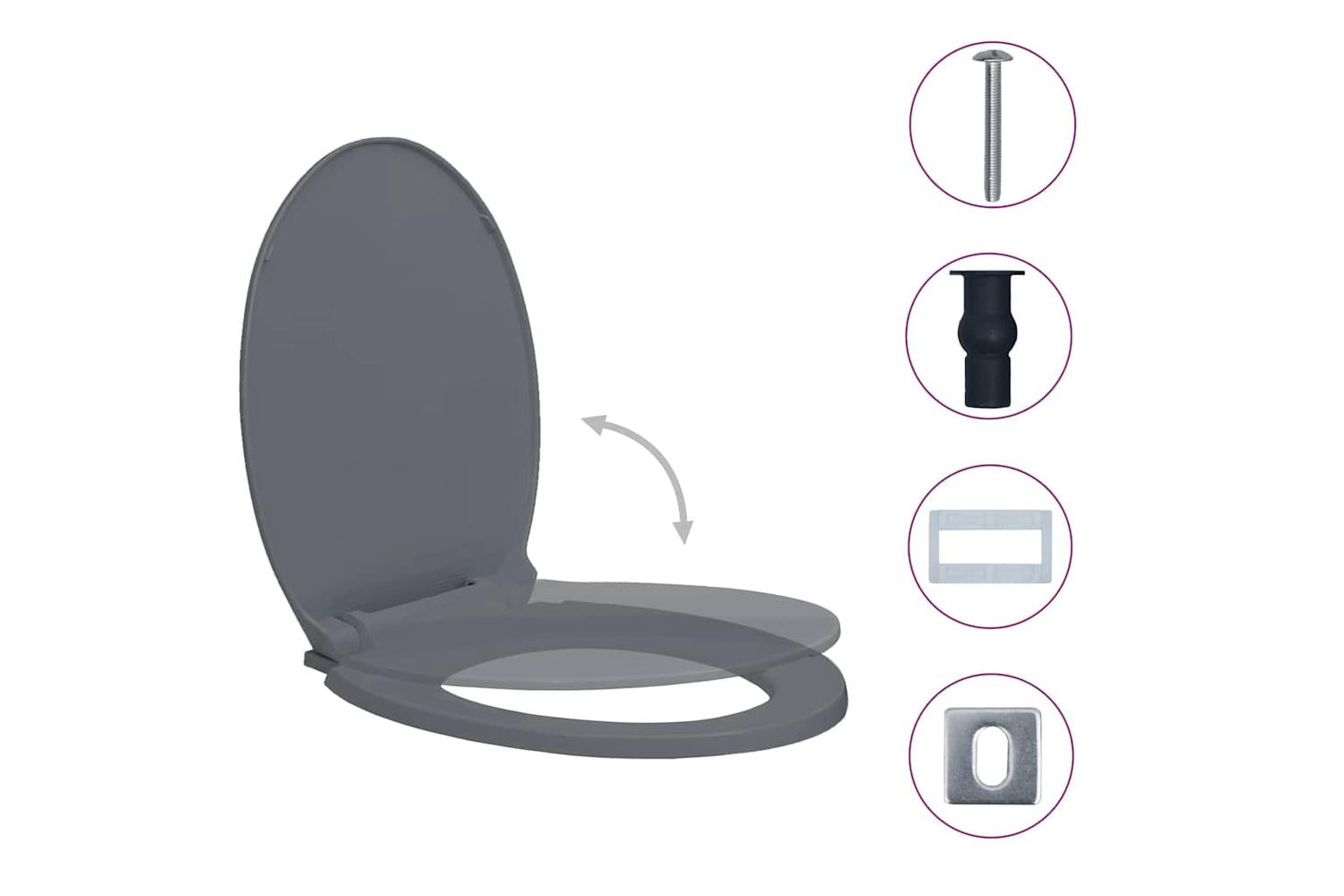 Vidaxl 145817 Soft-close Toilet Seat Quick Release Grey Oval-2