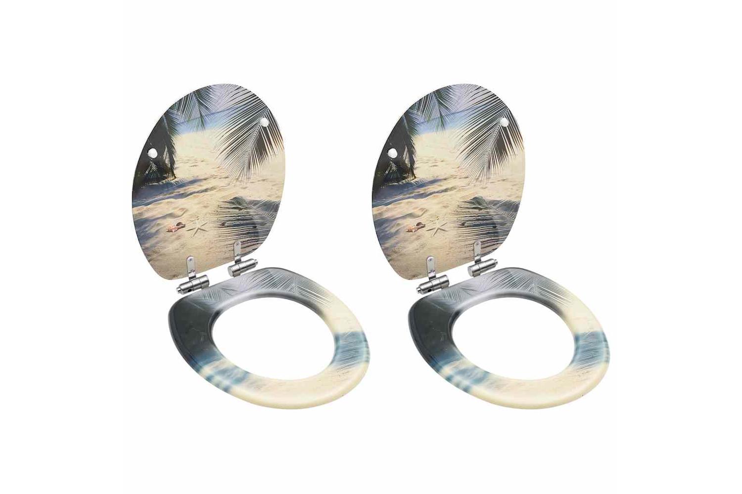 Vidaxl 3056416 Wc Toilet Seats With Soft Close Lid 2 Pcs Mdf Beach Design