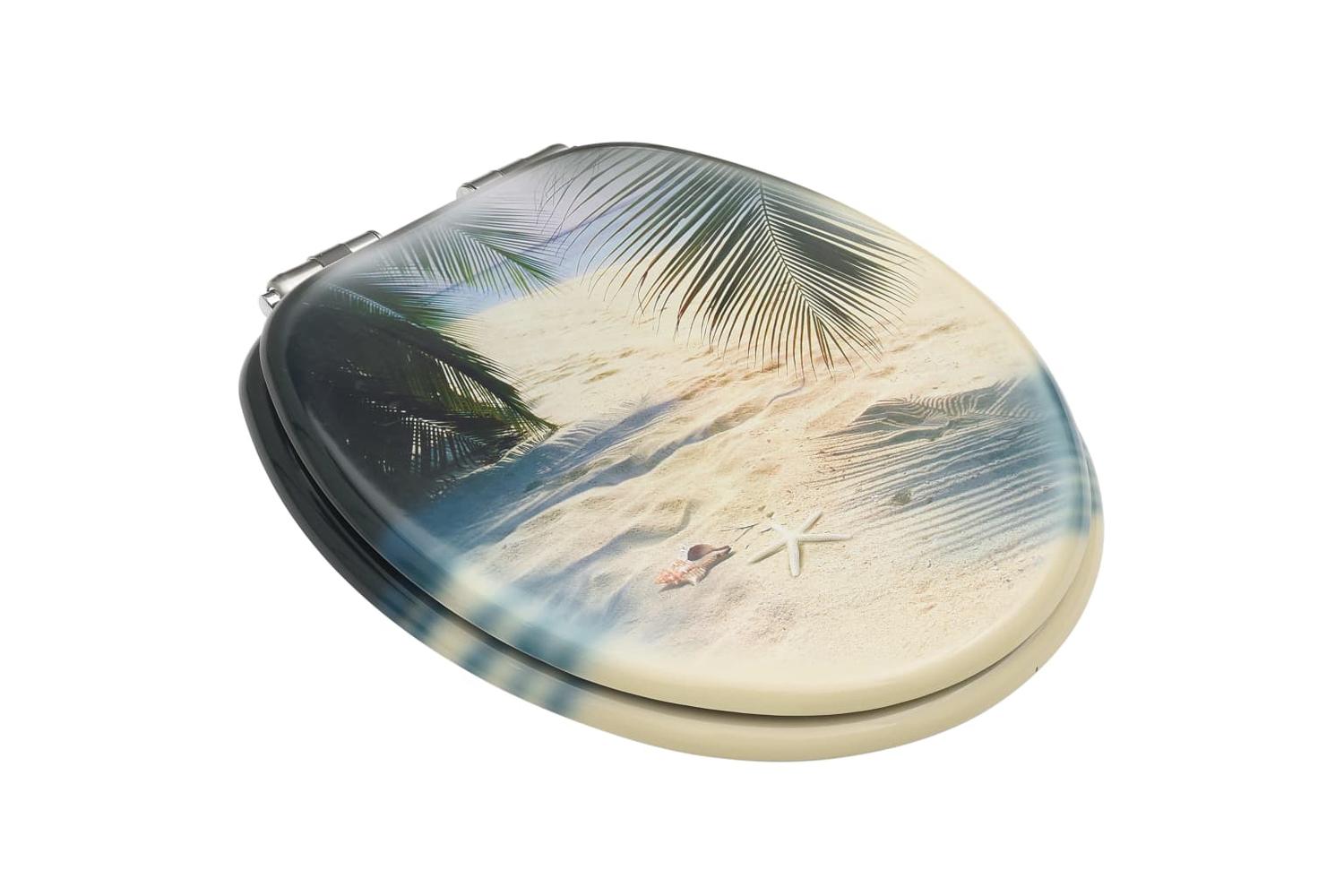 Vidaxl 146918 Wc Toilet Seat With Soft Close Lid Mdf Beach Design-3