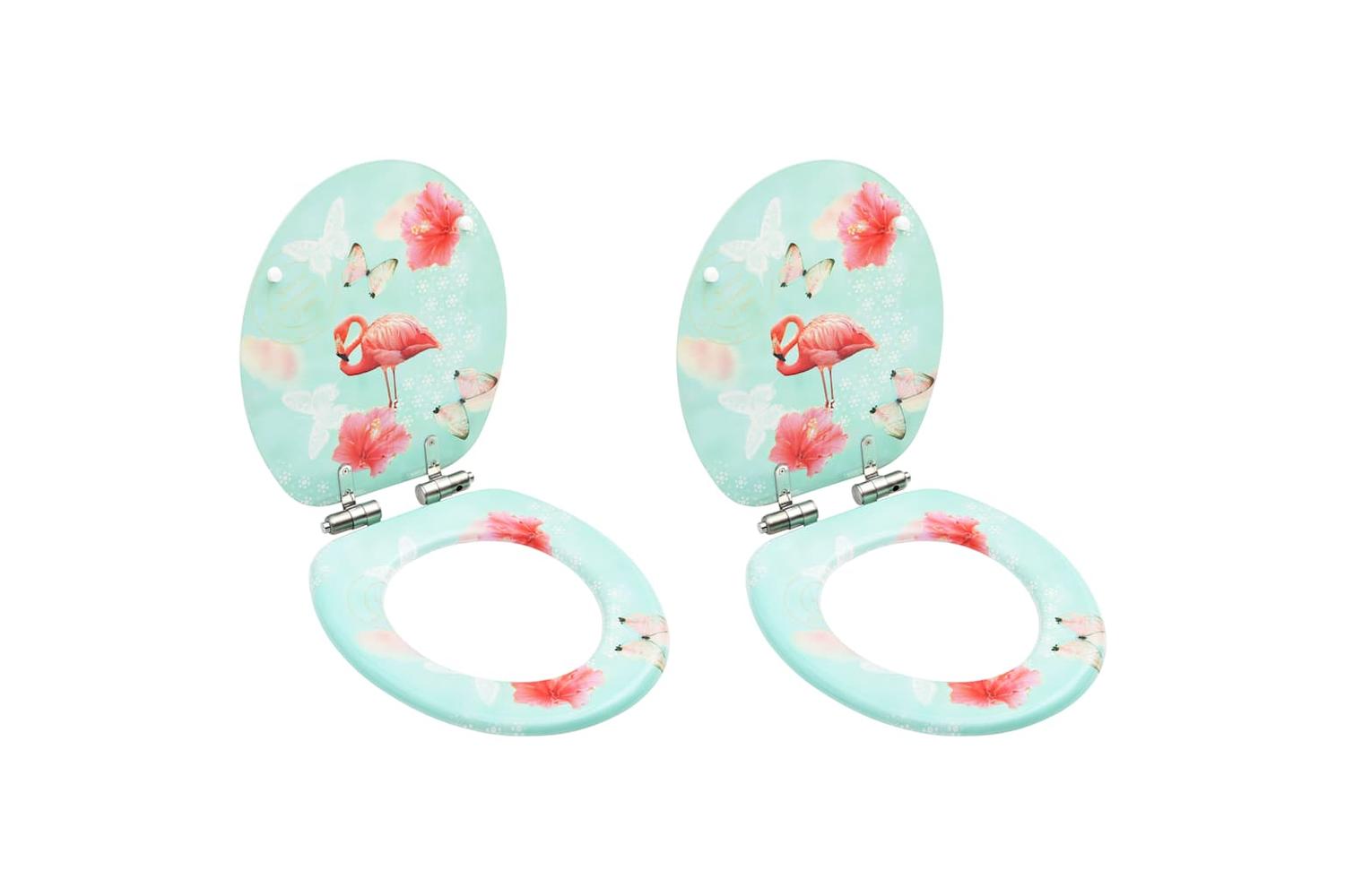 Vidaxl 3056411 Wc Toilet Seats With Soft Close Lid 2 Pcs Mdf Flamingo Design