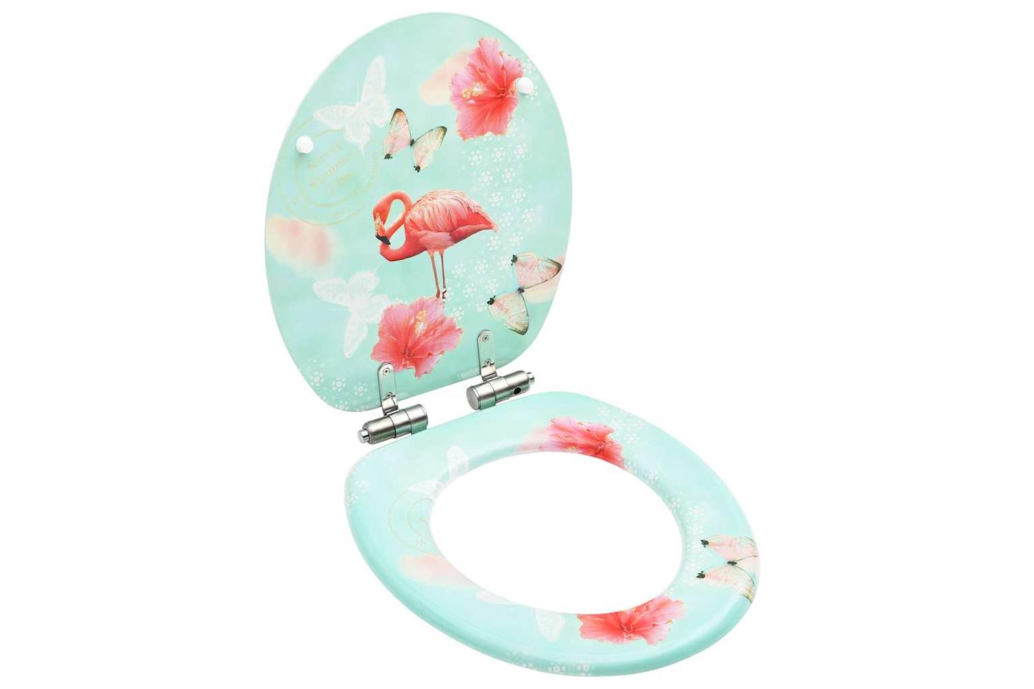 Vidaxl 146912 Wc Toilet Seat With Soft Close Lid Mdf Flamingo Design
