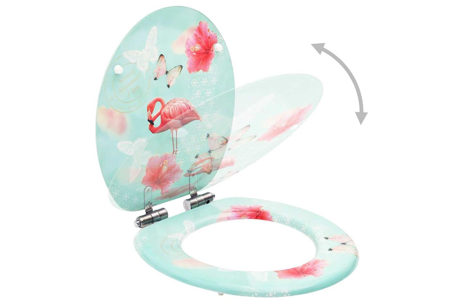 Vidaxl 146912 Wc Toilet Seat With Soft Close Lid Mdf Flamingo Design-2