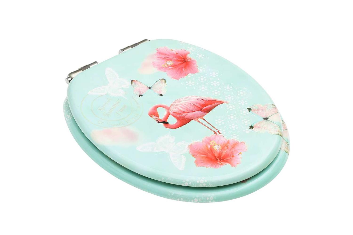 Vidaxl 146912 Wc Toilet Seat With Soft Close Lid Mdf Flamingo Design-3