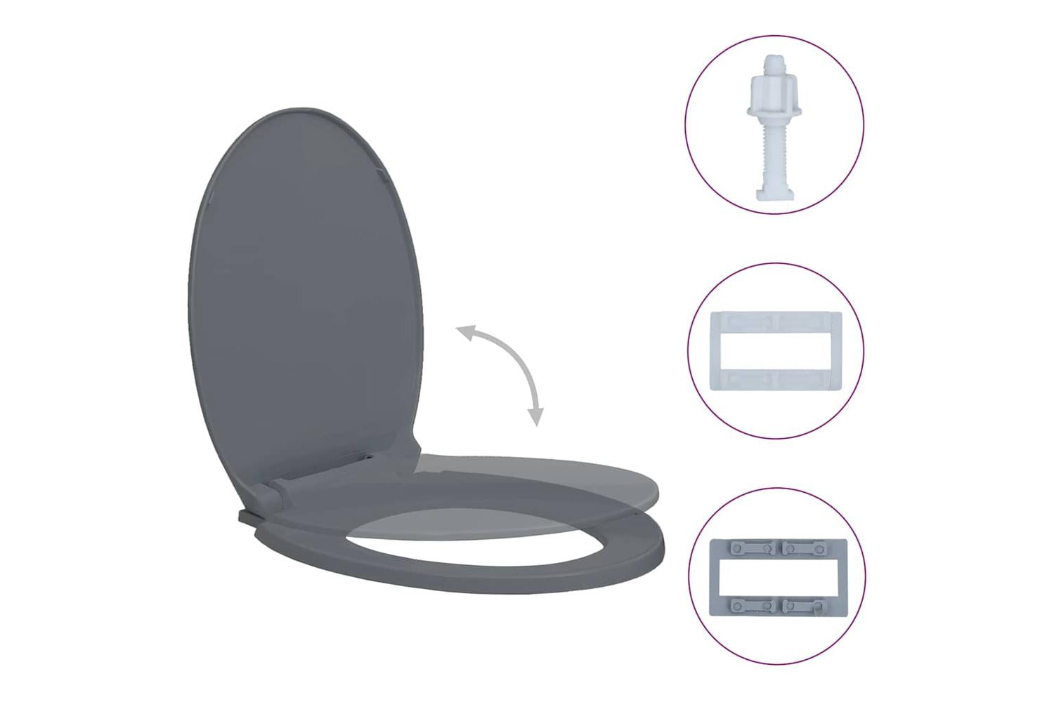 Vidaxl 145816 Soft-close Toilet Seat Grey Oval-2
