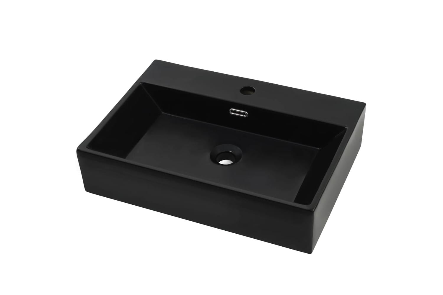 vidaXL 142743 Basin With Faucet Hole Ceramic Black 76x42.5x14.5cm
