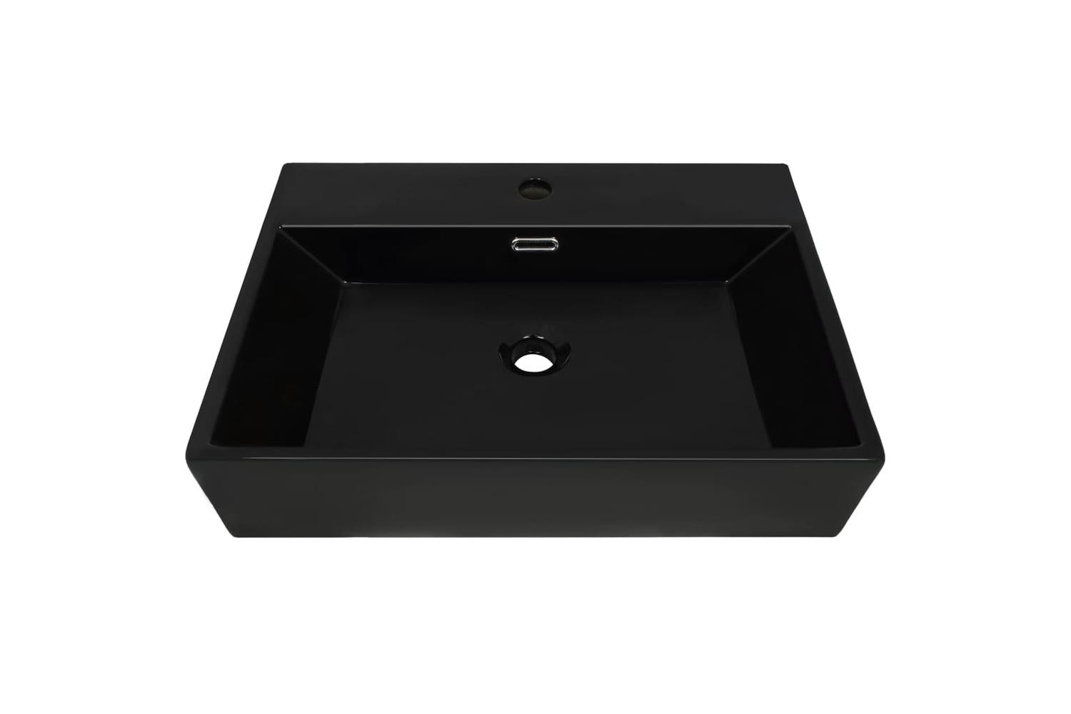 vidaXL 142743 Basin With Faucet Hole Ceramic Black 76x42.5x14.5cm-3