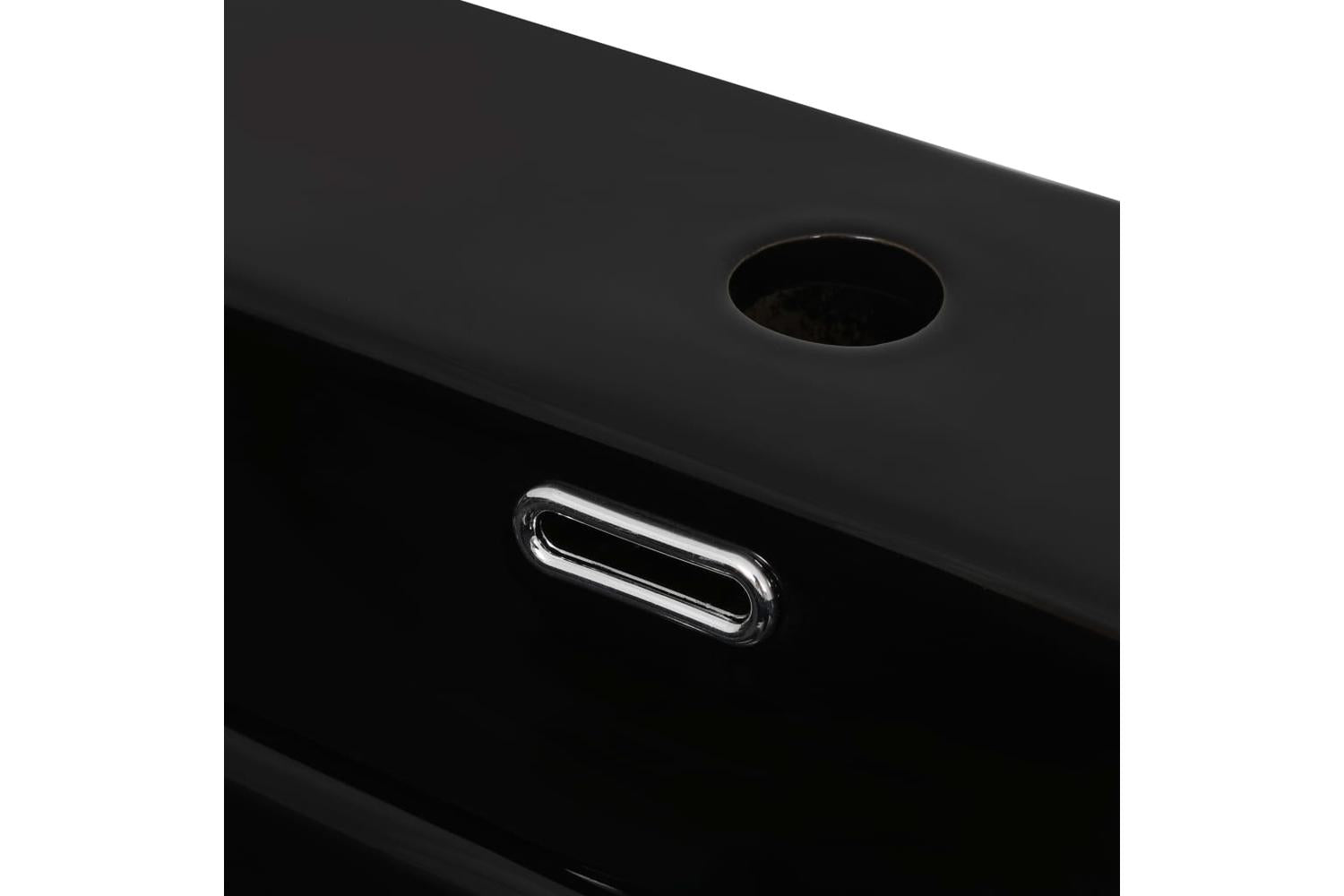 vidaXL 142743 Basin With Faucet Hole Ceramic Black 76x42.5x14.5cm-4