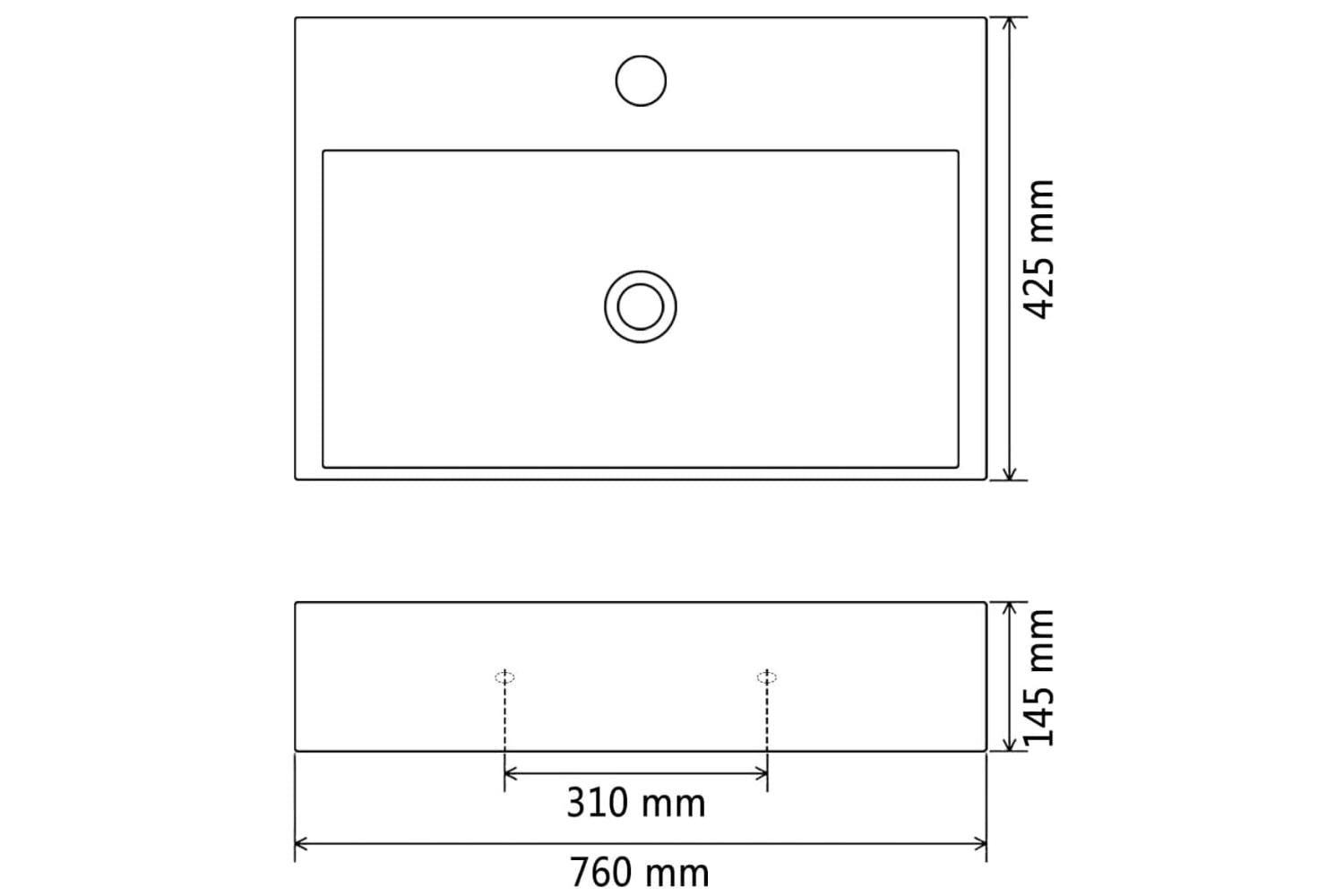 vidaXL 142743 Basin With Faucet Hole Ceramic Black 76x42.5x14.5cm-5