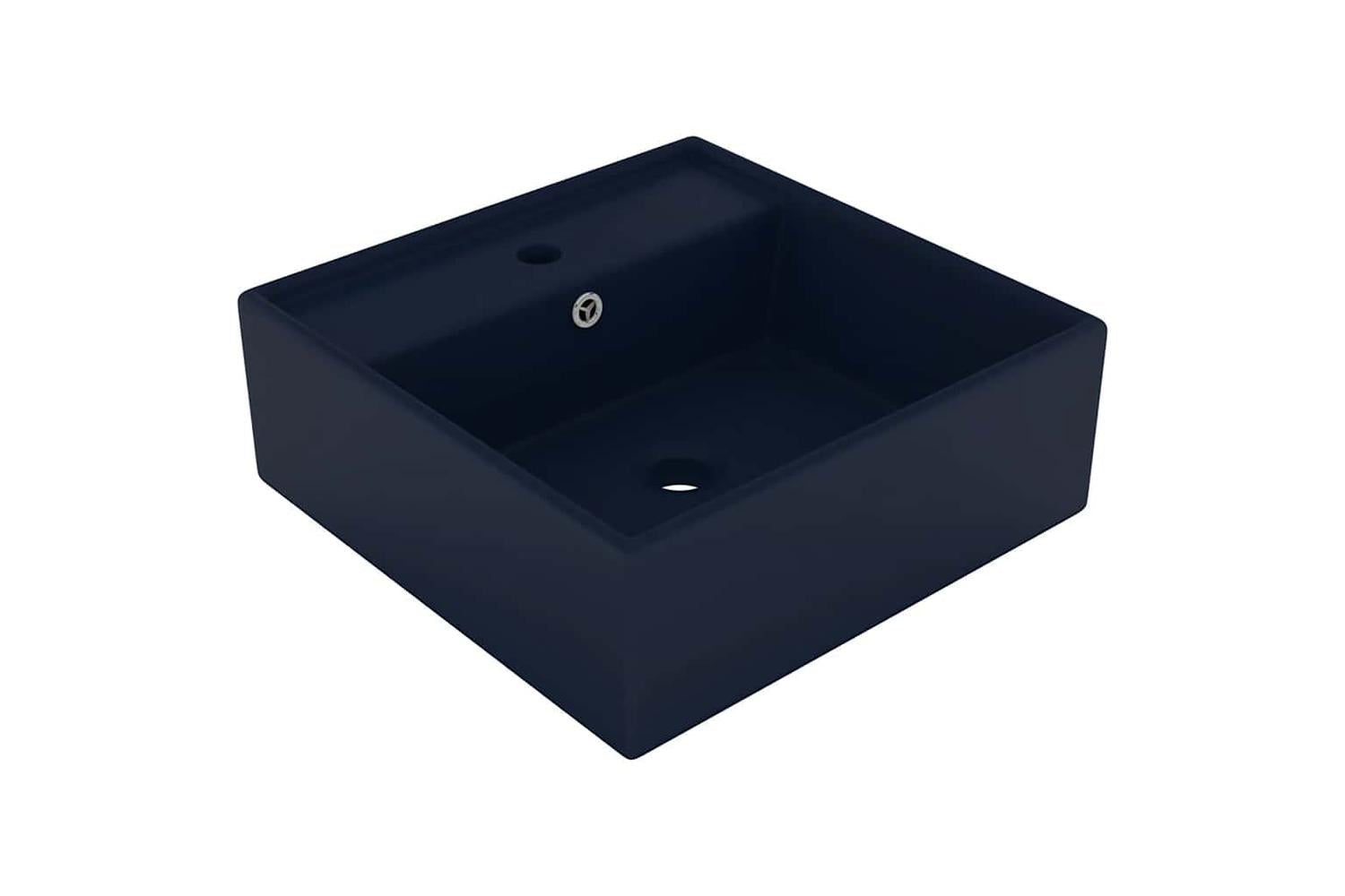 Vidaxl Luxury Basin Overflow Square Matt Dark Blue 41x41 Cm Ceramic