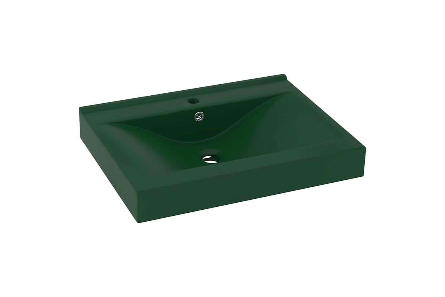 vidaXL 147025 Luxury Basin With Faucet Hole Matt Dark Green 60x46cm Ceramic-2