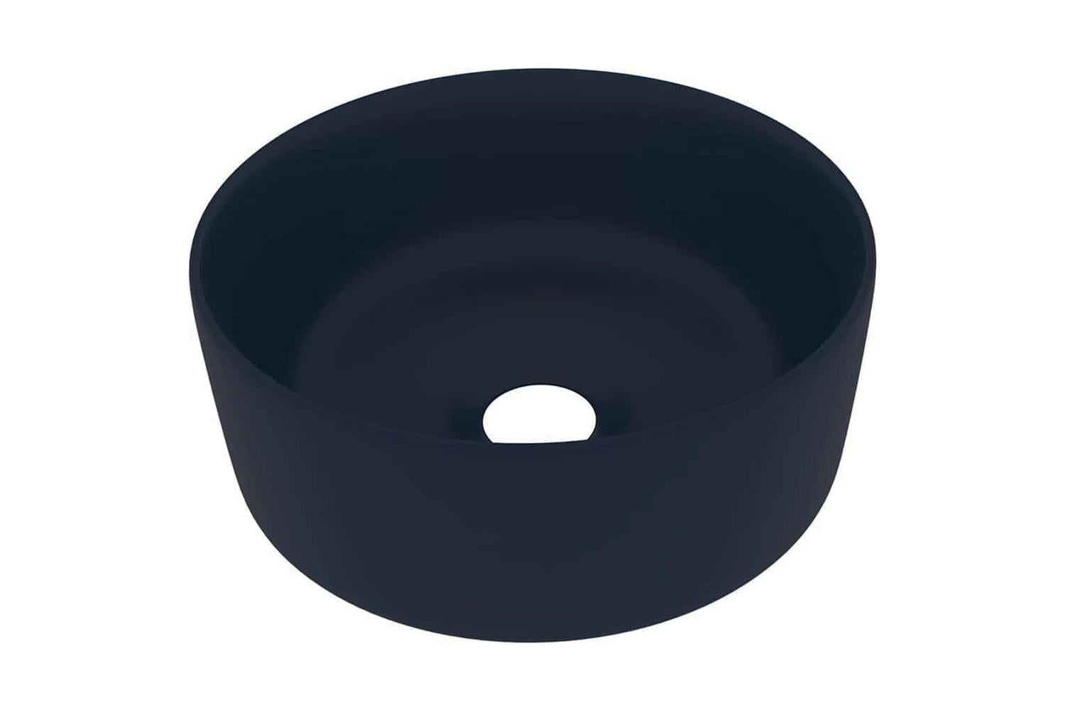 vidaXL 147012 Luxury Wash Basin Round Matt Dark Blue 40x15cm Ceramic-2