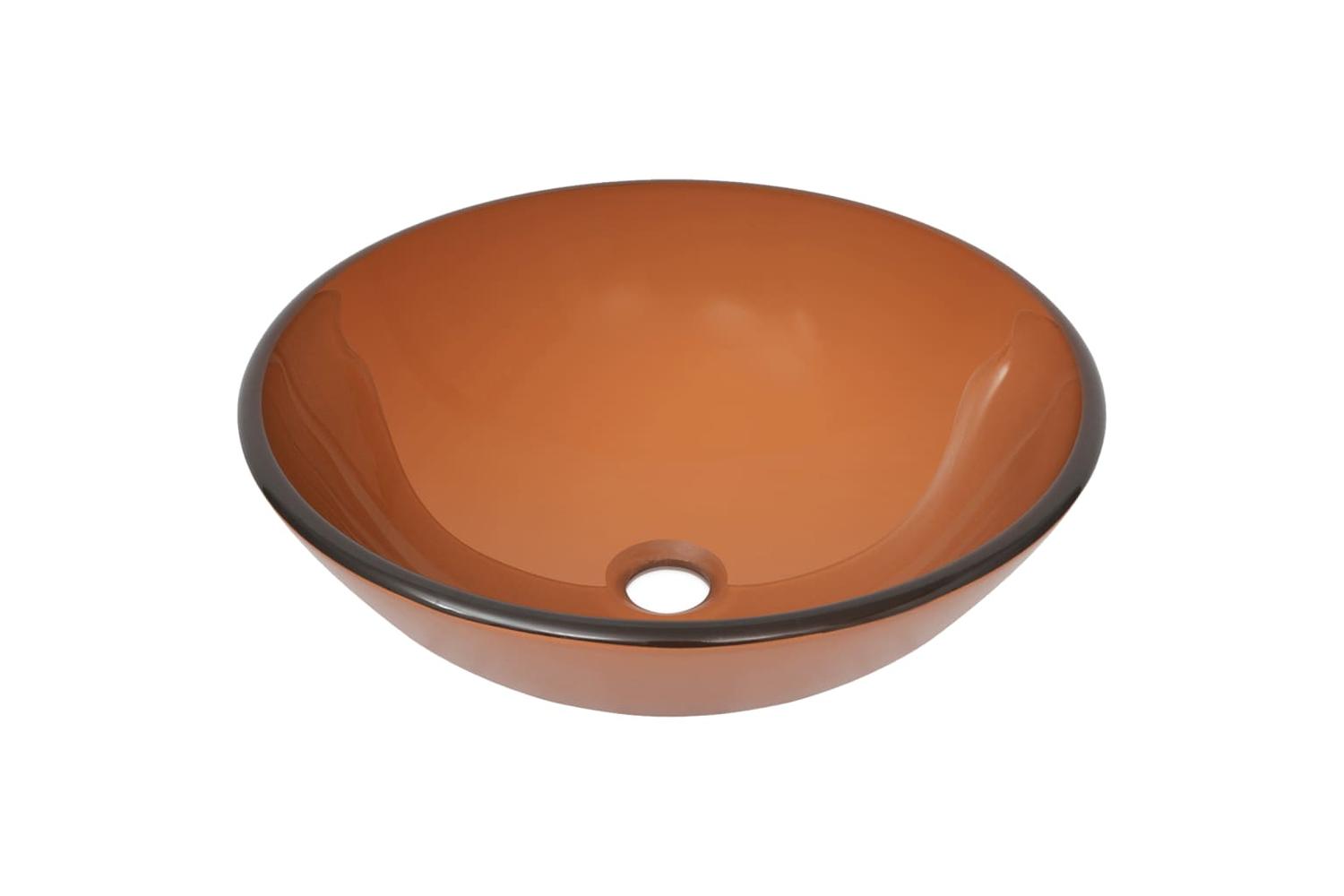 Vidaxl 3098458 Bathroom Sink With Tap And Push Drain Brown Tempered Glass-6