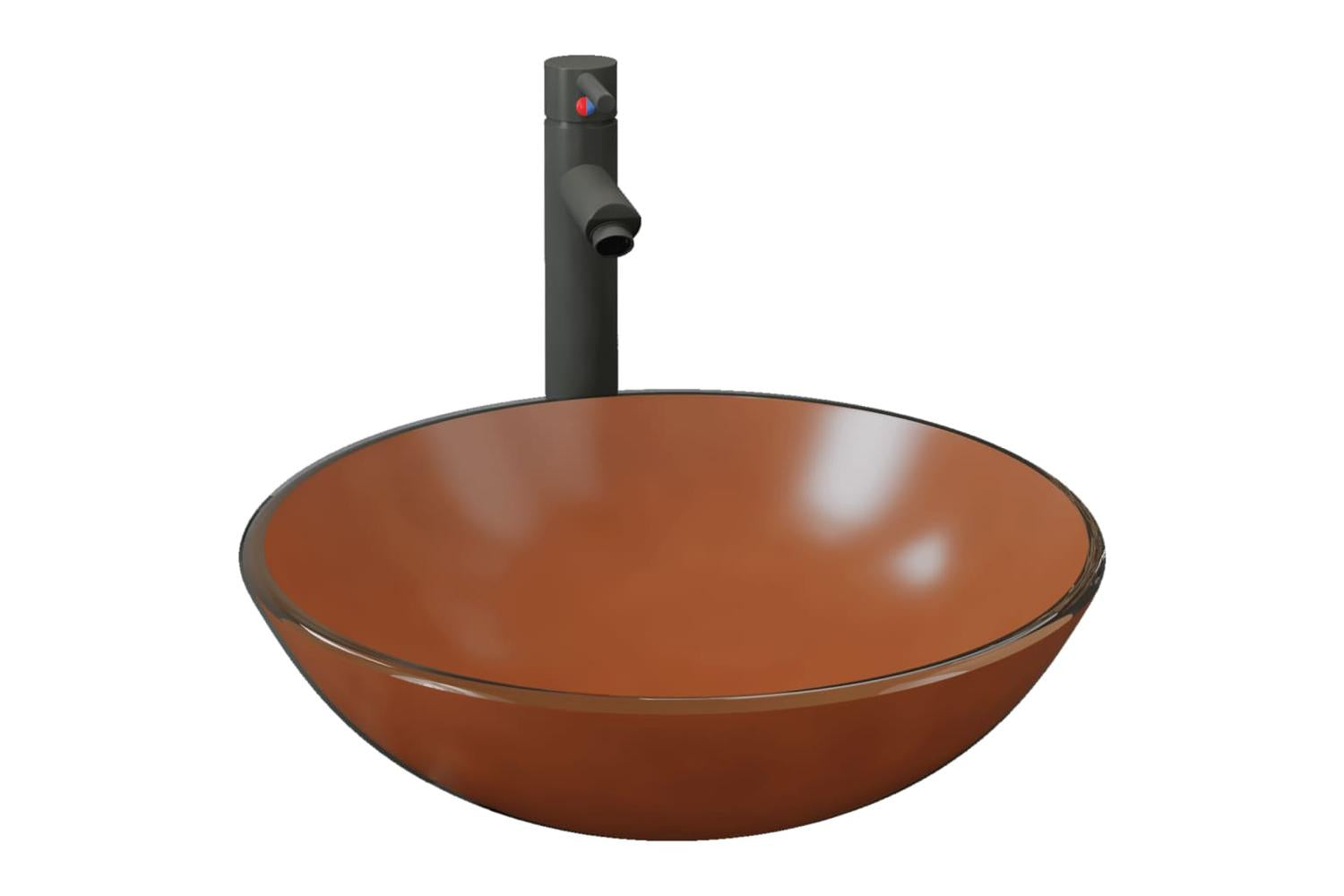 Vidaxl 3098457 Bathroom Sink With Tap And Push Drain Brown Tempered Glass-2