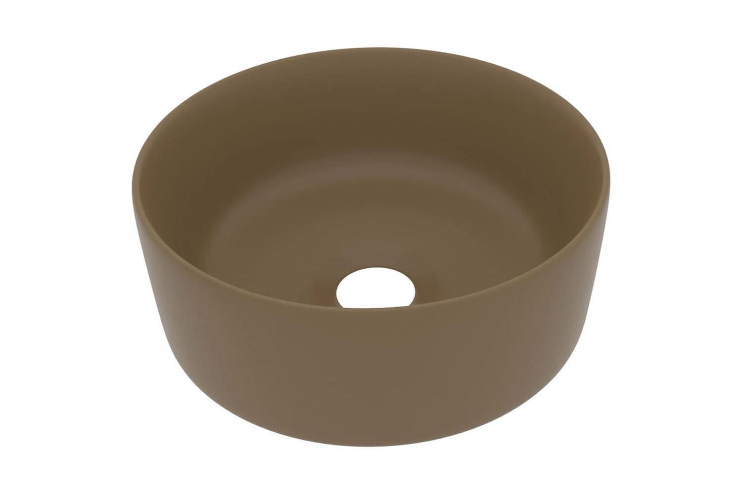 vidaXL 147018 Luxury Wash Basin Round Matt Cream 40x15cm Ceramic-2