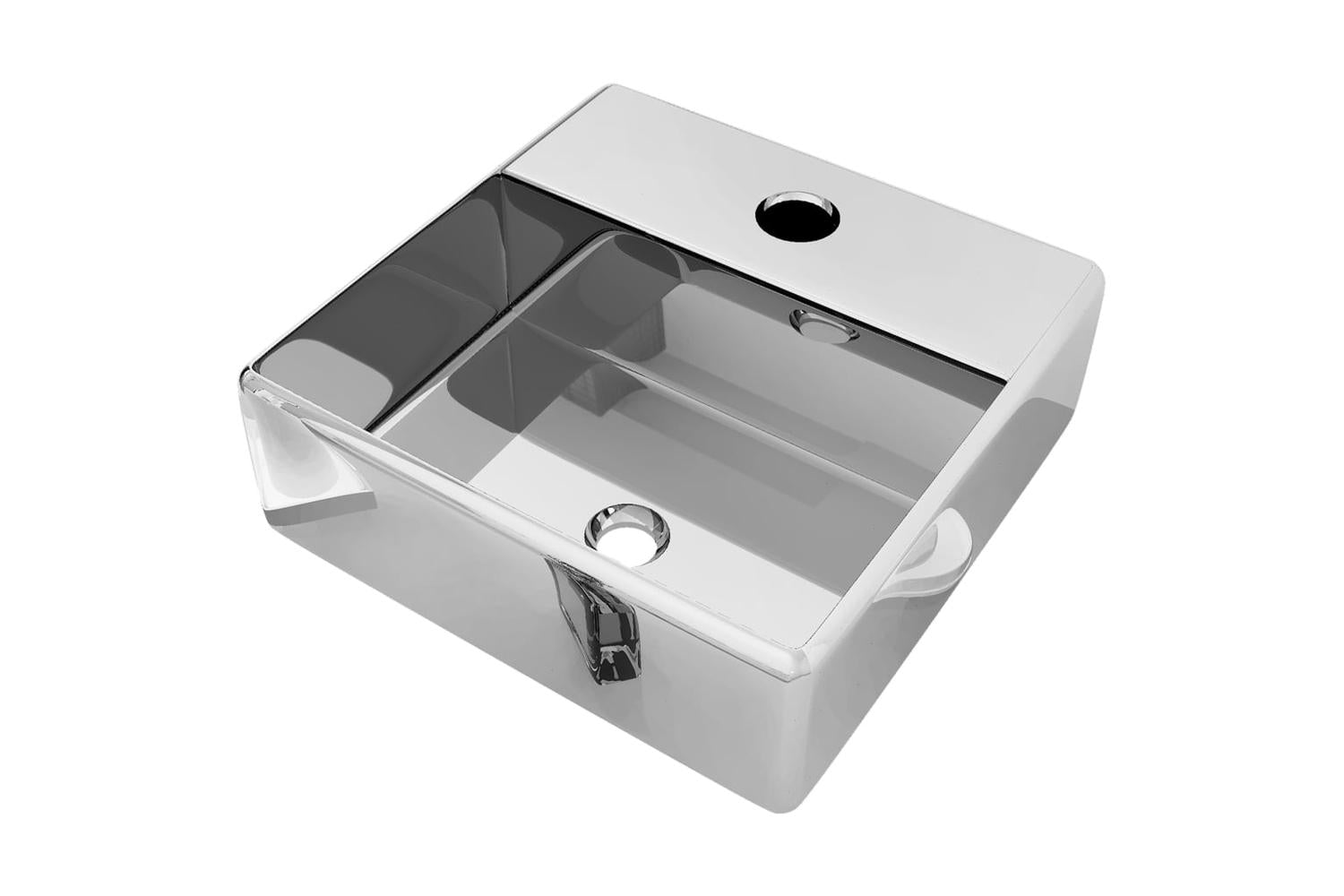 vidaXL 143487 Wash Basin With Faucet Hole 38x30x11.5cm Ceramic Silver-2